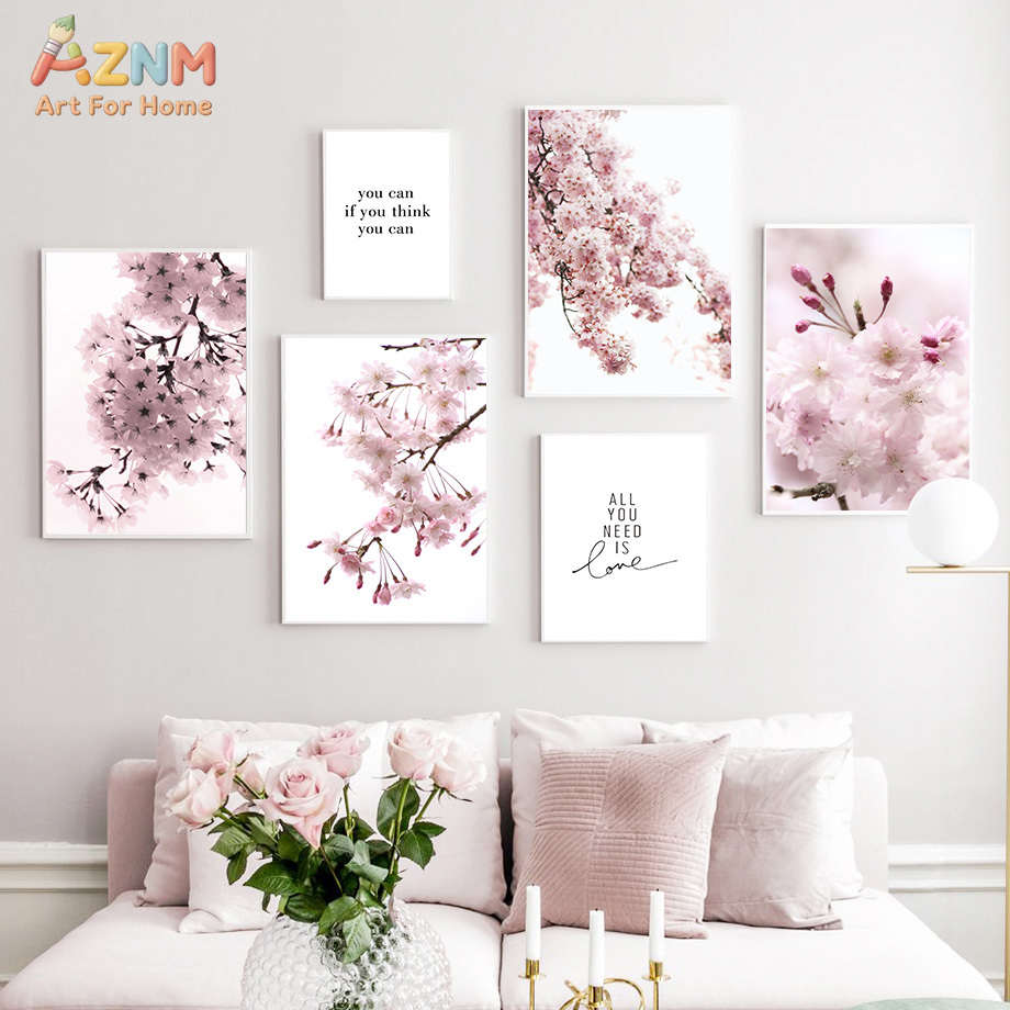 Photography Quotes - AZNM ภาพพิมพ์บนผ้าใบลายดอกซากุระสีชมพู, ภาพถ่ายดอกไม้และคำคมสร้างแรงบันดาลใจ, ภาพพิมพ์บนผ้าใบลายดอกซากุระแบบไม่มีกรอบ