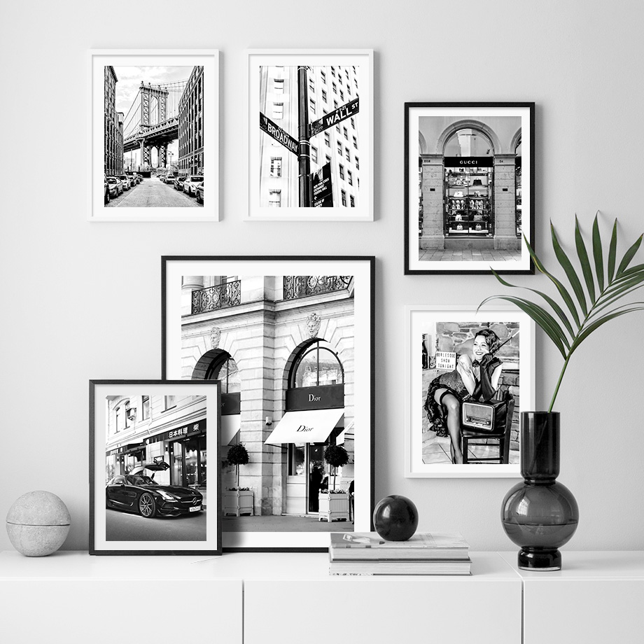 Photography Trend - ร้านขายของหรูหราสไตล์สาวแฟชั่นปารีส โปสเตอร์และภาพพิมพ์ลายขาวดำสไตล์นอร์ดิก ภาพวาดบนผ้าใบสำหรับตกแต่งผนังห้องนั่งเล่น