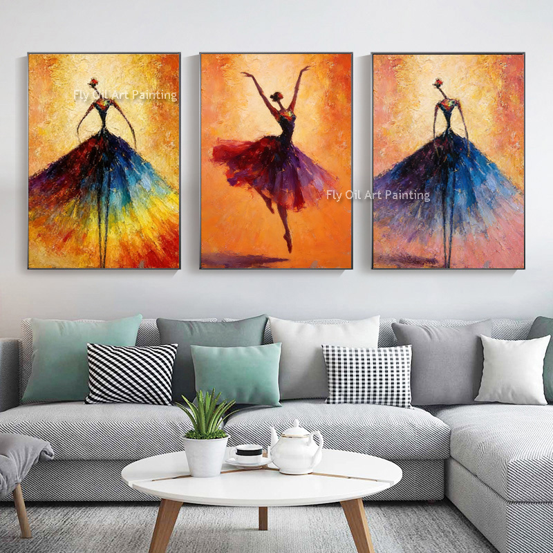 Photography Job - บัลเล่ต์สาวเต้นรำโมเดิร์น3แผ่น100% มือทาสีน้ำมันบนภาพวาดผ้าใบ Wall Art สำหรับห้องนั่งเล่น Home