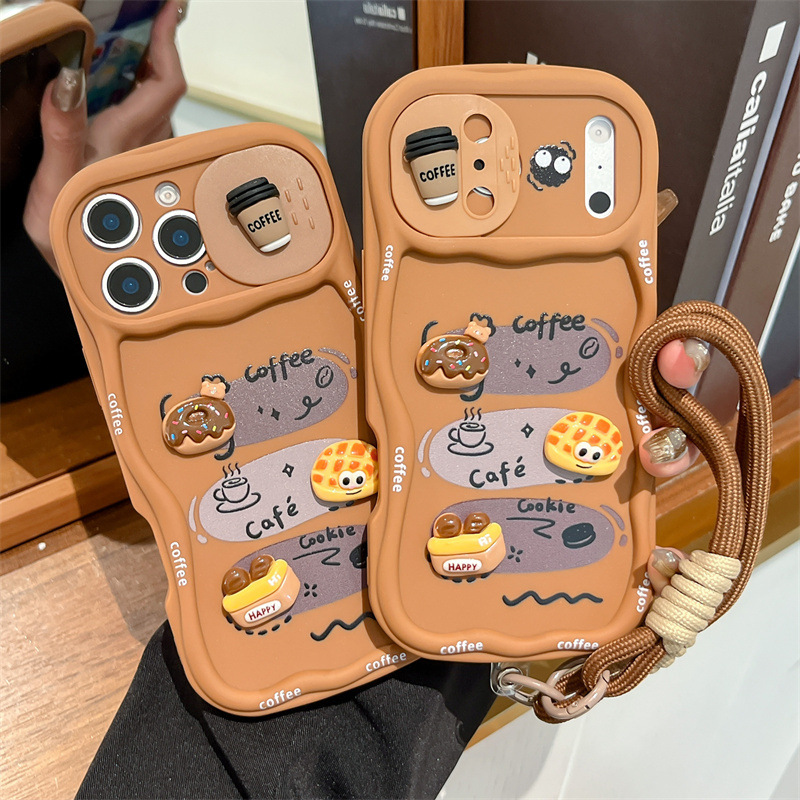Camera Wrist Strap - เคสโทรศัพท์ลายการ์ตูนขนมปัง 3 มิติ พร้อมสายคล้องข้อมือ สำหรับ iPhone