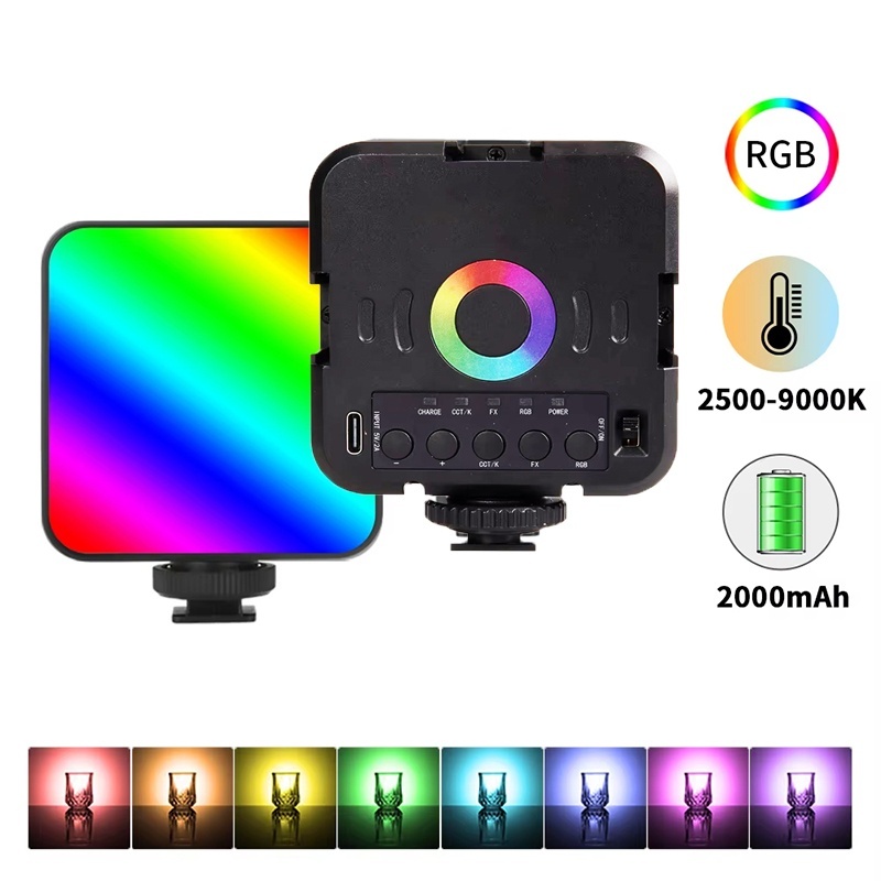 Hot Shoe Adapter - ไฟวิดีโอ RGB ขนาดเล็กแบบพกพา 6500K LED พร้อมระบบหรี่แสงได้