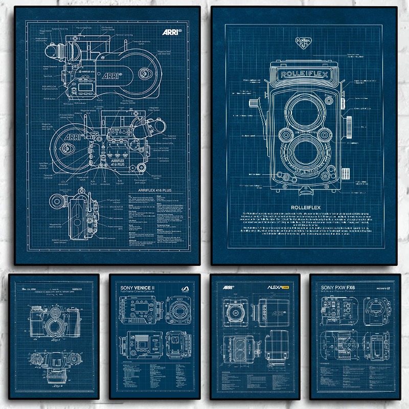 Photography Unit - Vintage Leica กล้องพิมพ์เขียวโปสเตอร์การถ่ายภาพคลาสสิกกล้องภาพวาดผ้าใบ Wall Art สําหรับตกแต่งบ้านช่างภาพ